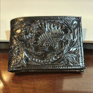 Embossed Black Leather Wallet